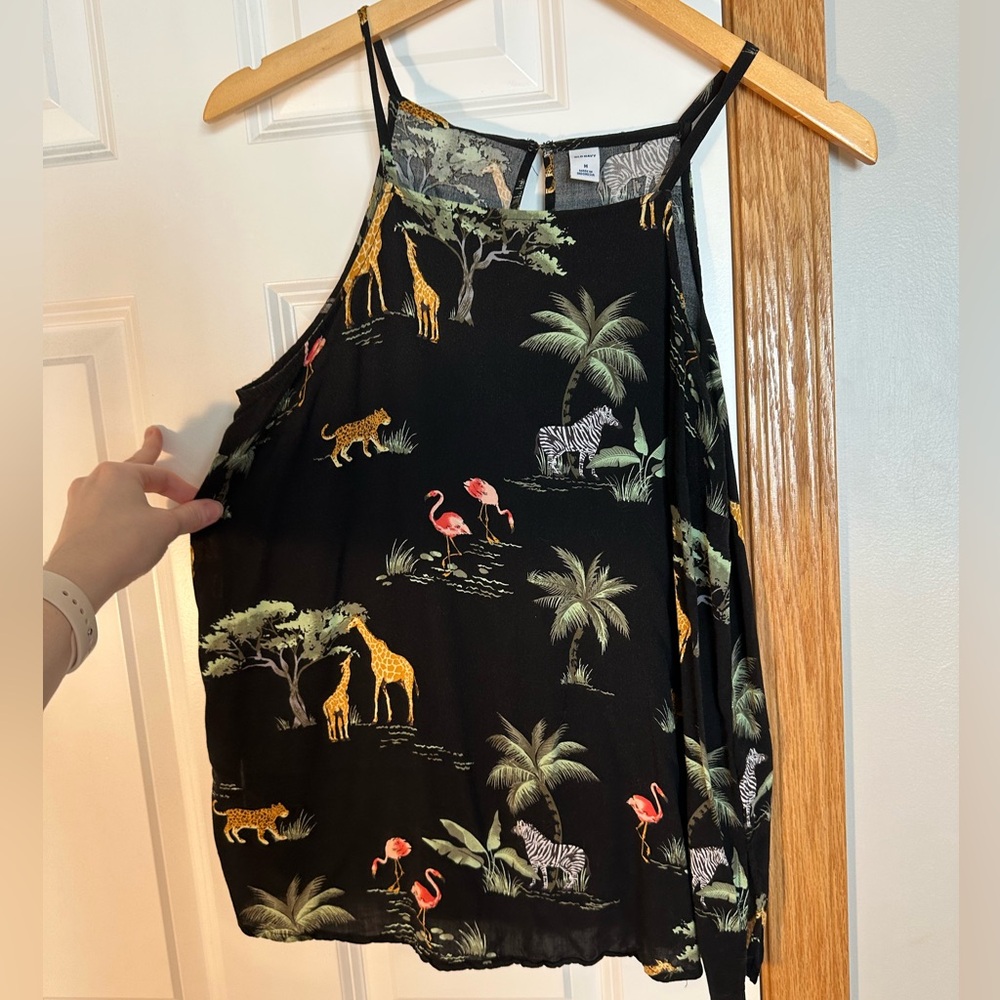 Black Old Navy Animal Print High Neck Tank Top